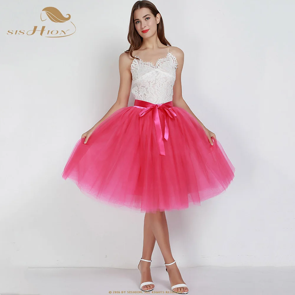 Rose Red SISHION 7 слоев Модная Тюлевая юбка плиссированные юбки-пачки QY0342 Женская Нижняя юбка подружки невесты винтажная юбка миди - Цвет: Rose Red
