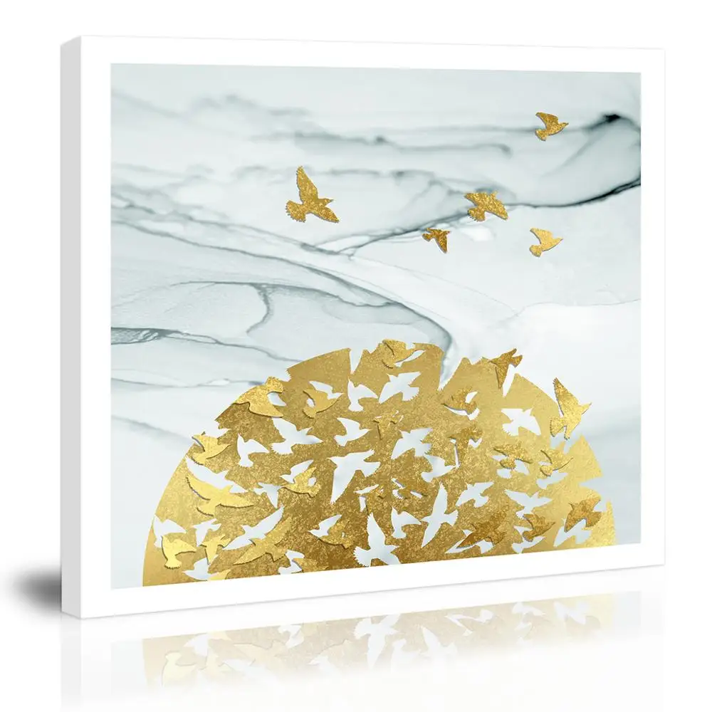 

Modern Abstract with Golden Pigeons Wall Art Decor Canvas Painting Kitchen Prints Pictures for Home Living Dining Room