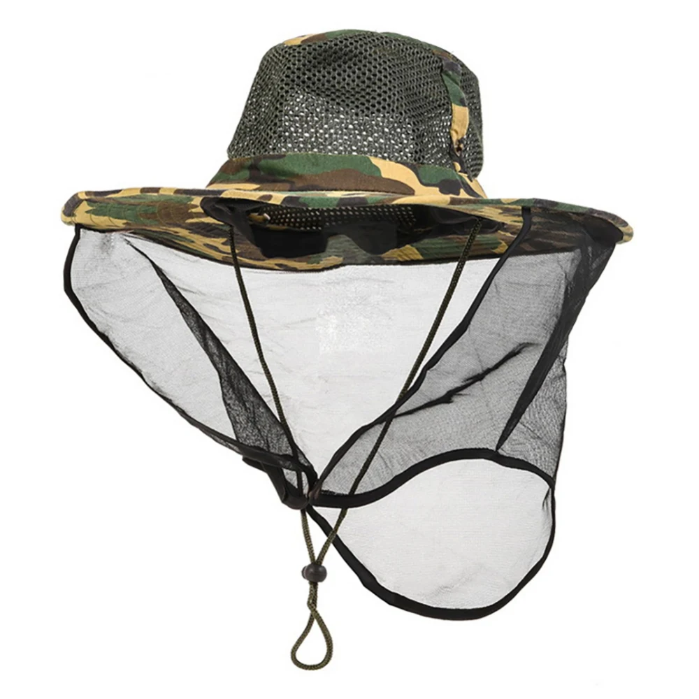 Outdoor Camouflage Fishing Cap Mesh Breathable Small Mesh Anti-insect Net Neck Protector Fishing Cap Hiking Camping Accessories