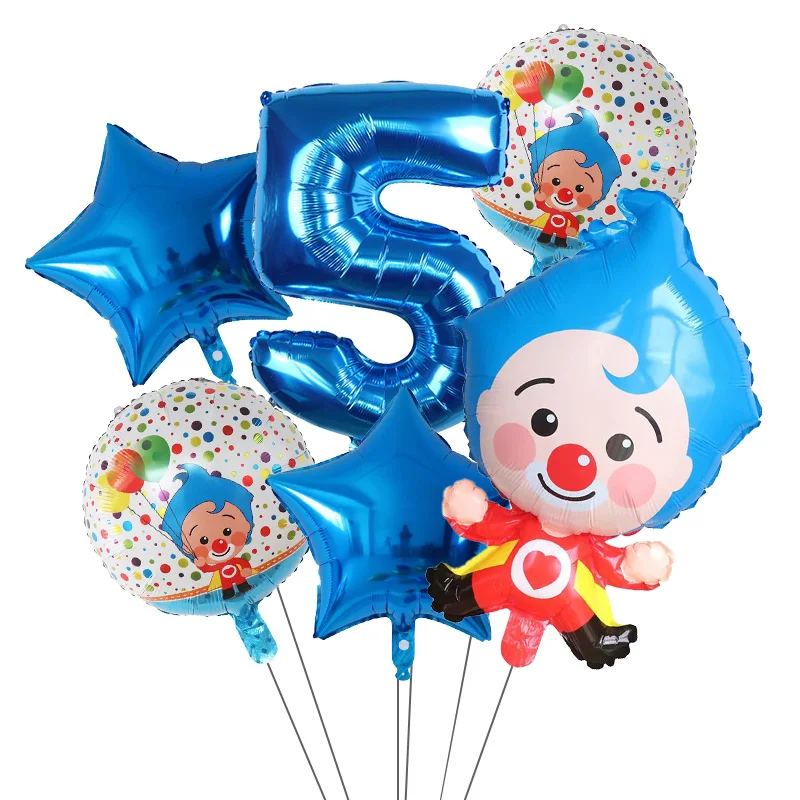 Plim Clown Foil Helium Balloons 6pcs/Set Red Number Balls Air Globos Children's Happy Birthday Party Decorations Kids Toys Gifts