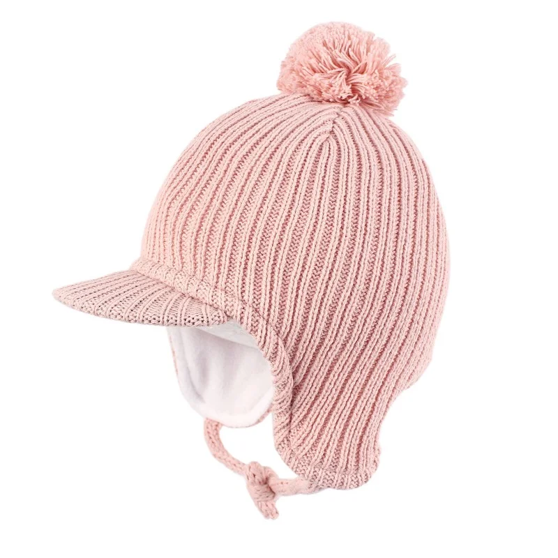 Baby Hat Crochet Casquette Hat For Boys Girls 2 Layer Thick Ear Protective Infant Cap Winter Children's Earflap Hats Caps - Цвет: Розовый