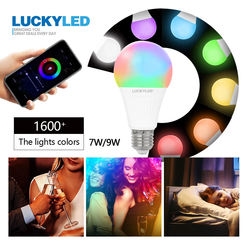 

LUCKYLED Led Smart Bulb E27 9W 7W AC85-265V WiFi Lamp Magic RGB + W + WW Change Color Light Bulb Dimmable Led Bulb Home Lighting