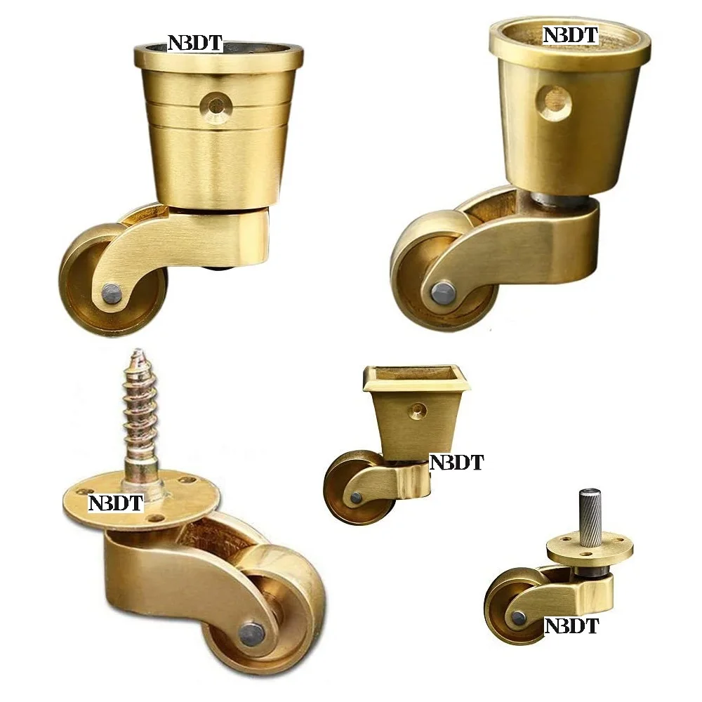 

4Pcs Solid Brass Furniture Caster Castor Wheel Round Square Cup Knock-in Dowel Threaded Bolt Piano Cabinet Wine Serving Trolly