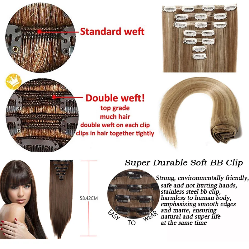 Lelinta 7Pcs 16 Clips 22'' 24'' Straight/Wavy Curly Full Head Clip In on Double Weft Hair Extensions,Fake Hair for Women