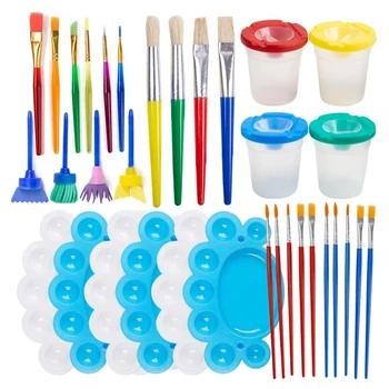 

34Pcs/Set Children Paint Brushes Set Artist Paint Brushes Set with 6 Palettes for Watercolor Acrylic Oil Paintings H-bes