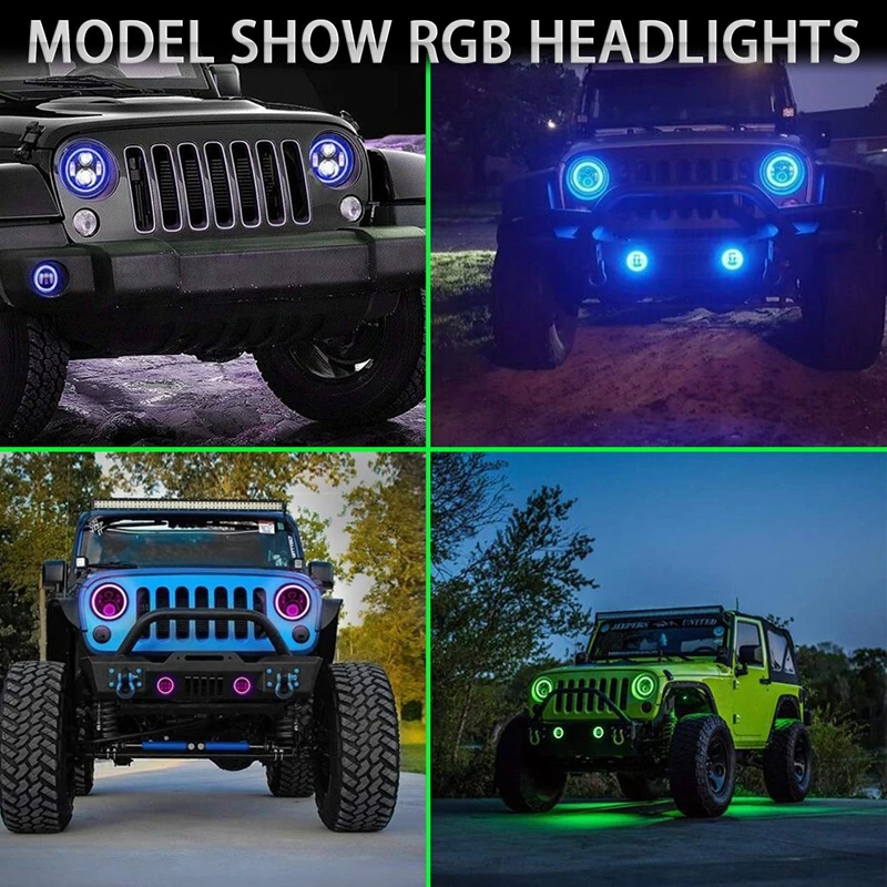 Для 2007- Jeep Wrangler JK JKU DOT 50 дюймов изогнутый светильник+ 2 шт. 7 дюймов RGB Led головной светильник s+ 4 шт. точечный светодиодный рабочий светильник