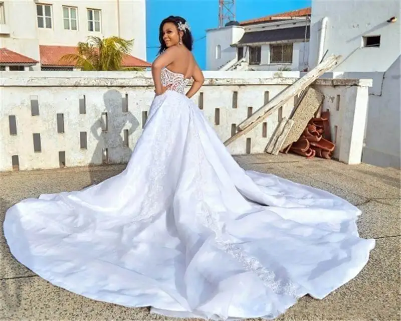 Африканские размера плюс свадебное платье со съемной юбкой Милая Русалка Свадебные платья Аппликация атласа свадебное платье