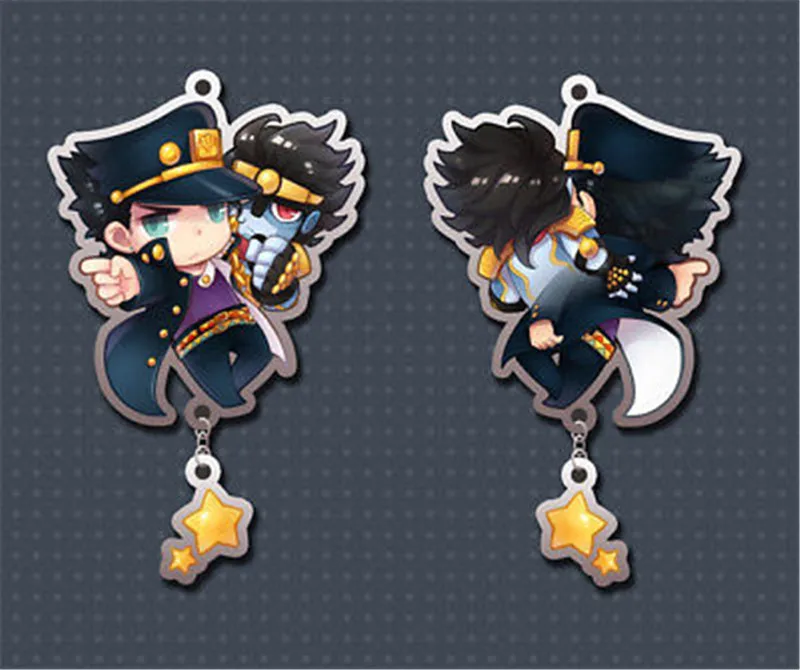 

Anime JoJo's Bizarre Adventure Jotaro Kujo Metal keychian keyring Bag Strap 2-side Toy Halloween Cosplay Keychain Key Ring Gift