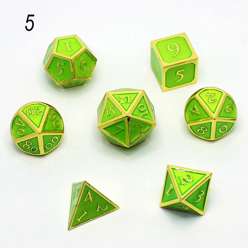 Металлические кости dnd Набор кубиков rpg многогранные Твердые подземелья и дракон настольные игры цинковый сплав золотой и Зеленый цифровой d& d кости 7 шт - Цвет: 5