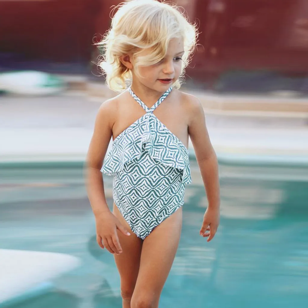 

Toddler Baby Girls One Piece Swimsuit Geometry Ruffle Swimwear Bathing Suit Cute Infant Kid Baby Girls Ruffles Bath Clothes
