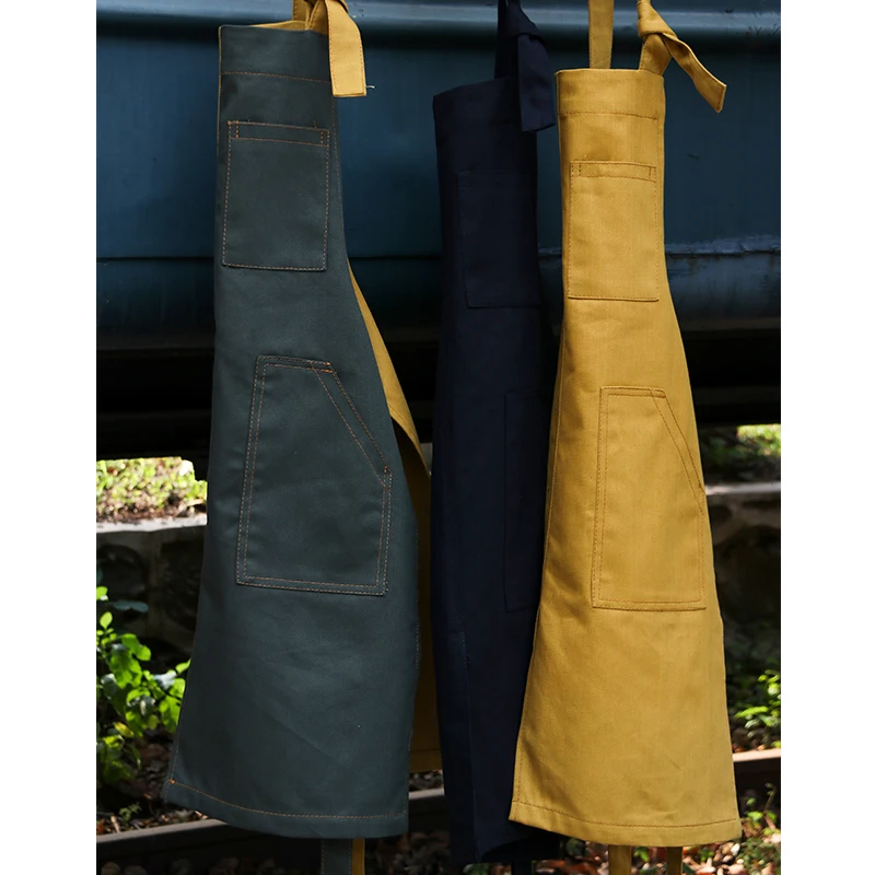 Nordic denim apron work custom logo kitchen restaurant milk tea shop floral men and women overalls painting and printing