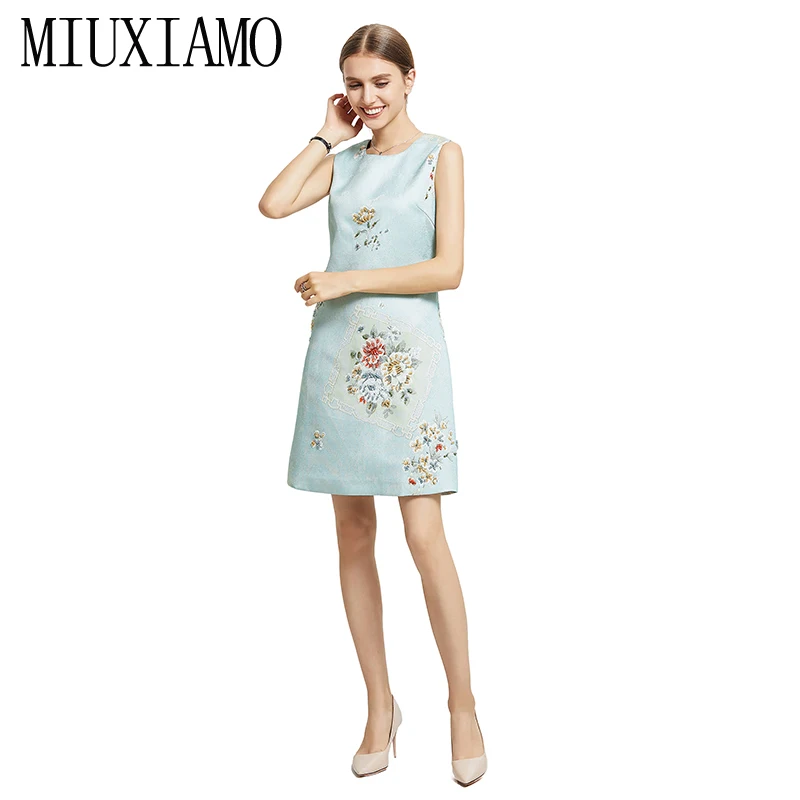 MIUXIMAO, высокое качество,, осеннее платье, модное, без рукавов, с цветами, роскошное, с бриллиантами, выше колена, на бретелях, элегантное платье для женщин, Vestidos