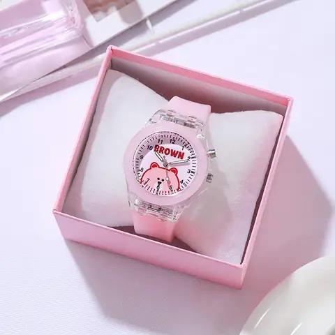 Light Source Bear Pattern Children Watch Cartoon Silicone Luminous Strap Kids Watches Boys Girls Kids Party Gift Clock