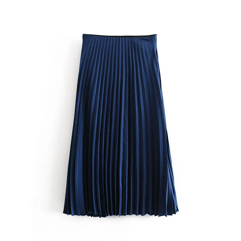 QZ140 Осень Европейский сплошной цвет искусственный шелк чувство плиссированная юбка женская Мода Saias