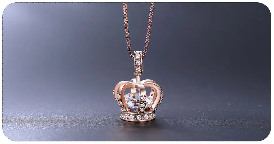 UMODE Корона из розового золота Подвески ожерелье s для женщин прозрачный AAA+ CZ ожерелье Роскошные свадебные ювелирные изделия девушки вечерние подарок UN0317A