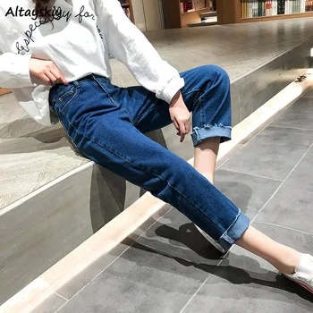 

Jeans Women High Waist Ankle-length Slim Korean Fashion Top Shop Trousers Womens Boyriend Street Style Elastic Leisure Softener