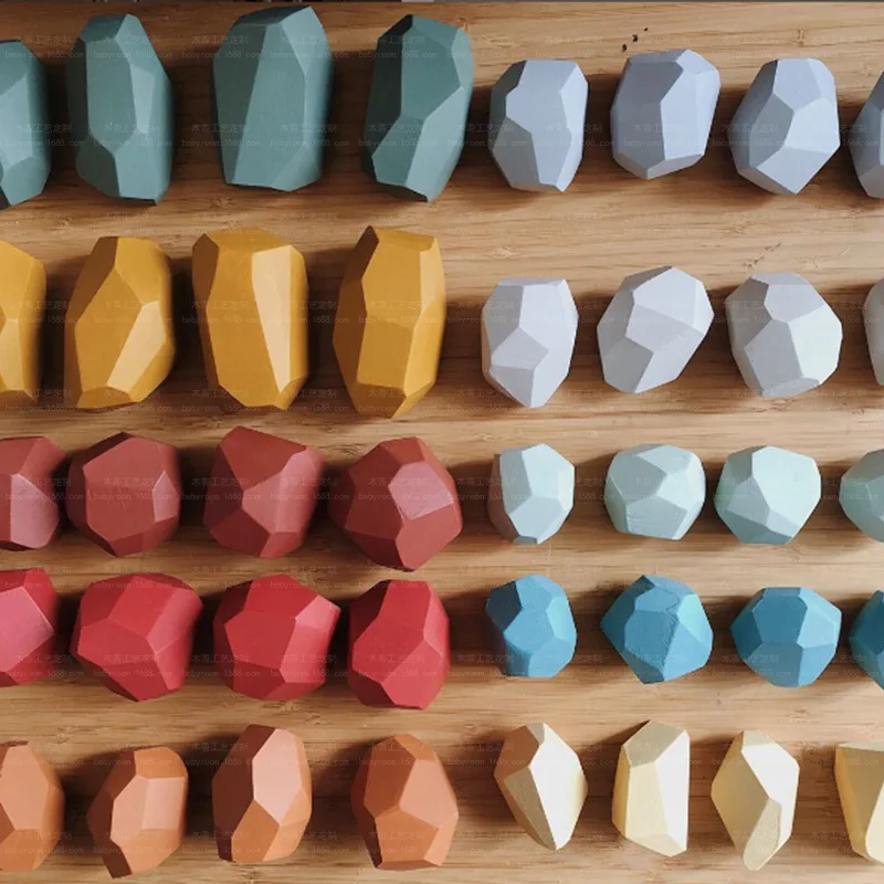 Smooth stone stack Wooden toy Montessori Waldorf Toy Natural Color Baby Building Blocks boy play toys 16pcs Wood Balance toy Stones