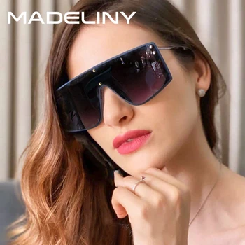 

MADELINY Square Oversize Flat Top Sunglasses Women Vintage Brand Design Sun Glasses Female Rivet One Piece Eyewear UV400 MA440