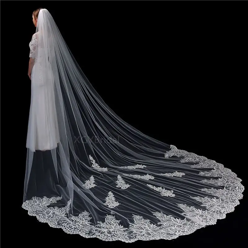

3 Meter Elegant Lace Appliques Wedding Veil Bridal Veils Mariage Veus de Noiva Trouwen Cheap Velo Brasil Estoque свадьба