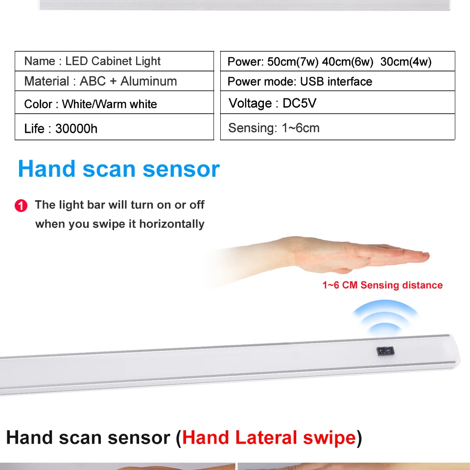 30cm 5V USB Powered Smart LED Kitchen Light Hand Sweep Sensor Lamp High Brightness Backlight for Cabinet Wardrobes Drawer (5)