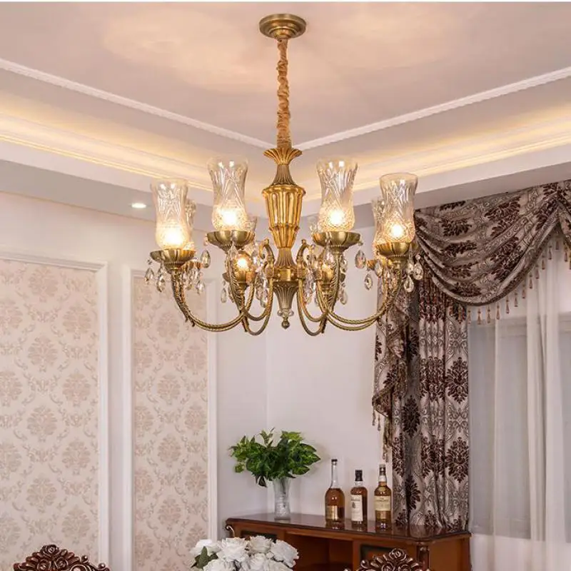 Современная медная хрустальная люстра светодиодный светильник для гостиной
