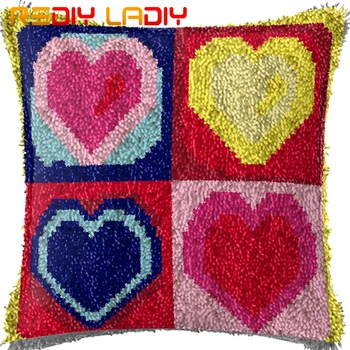 

Latch Hook Cushion Red Love Heart Printed Canvas Cushion Cover Acrylic Yarn Crochet Pillow Case Kits Hobby & Crafts Home Decor