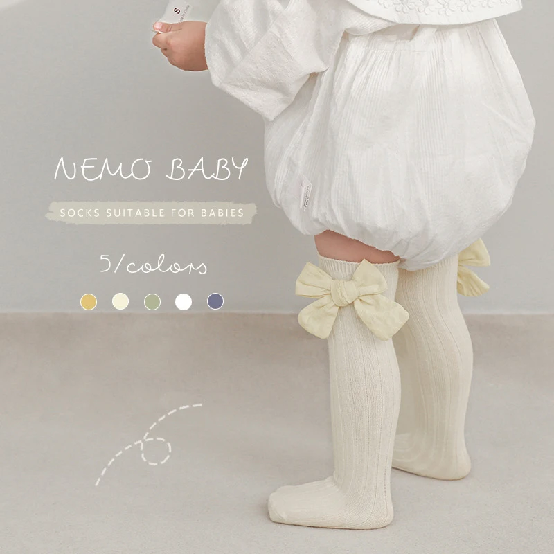 Baby Girls Socks New Toddlers Girl Big Bow Knee High Long Soft Sock Combed Cotton Non-heel Free 1-12 Years Old | Детская одежда и