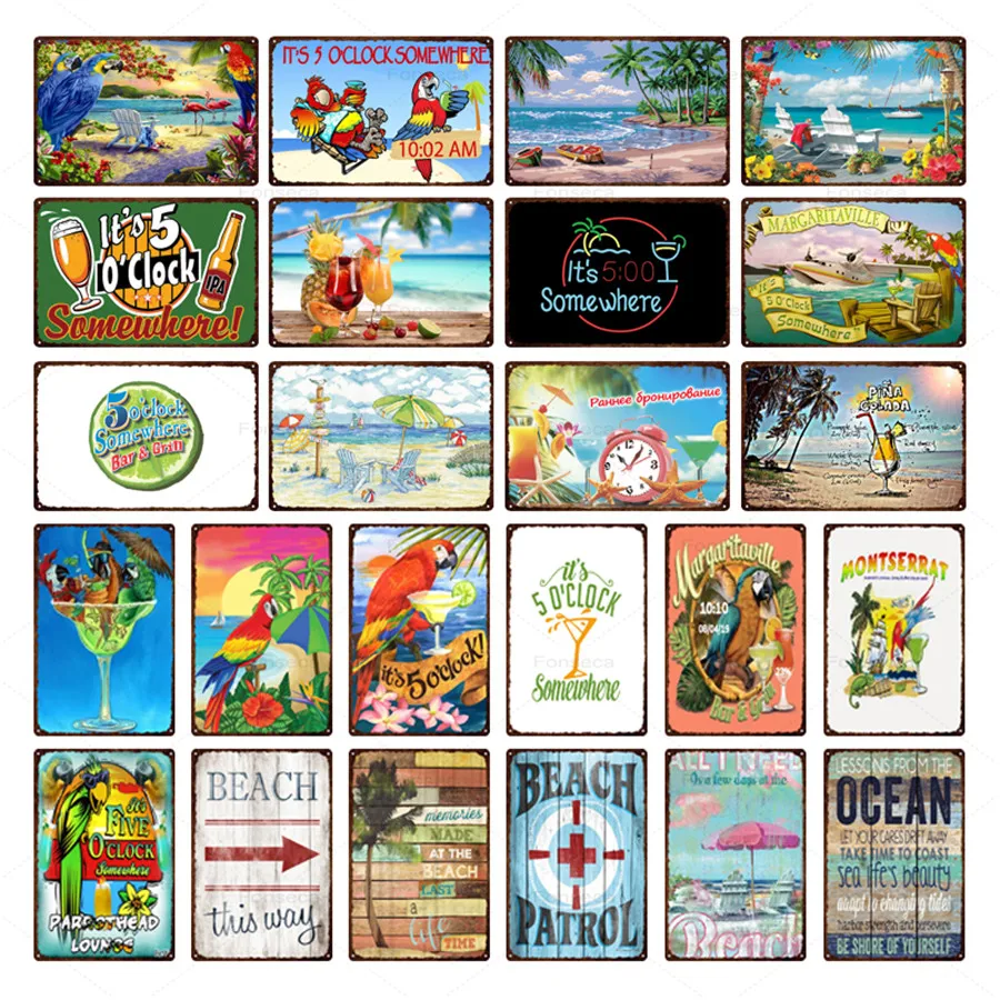 

Sea Beach Landscape Metal Tin Plaques Pub Bar Decoration Wall Art Seascap Iron Signs Home Liivng Room Decor Crafts