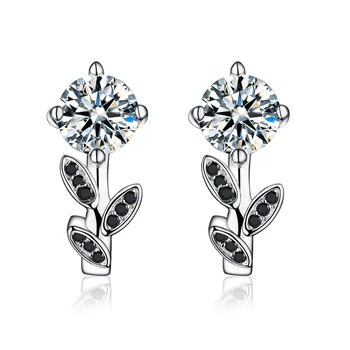 

Romantic 3.4g Genuine 925 Sterling Silver Jewelry Wedding Stud Earrings for Women Black Stone Female Earring T099