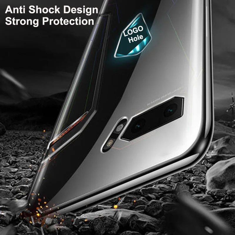 Для Asus ROG Phone 2 Чехол Мягкий силиконовый защитный AsusROG Phone 2 II ZS660KL прозрачный ТПУ противоударный чехол для ROG 2 Gaming