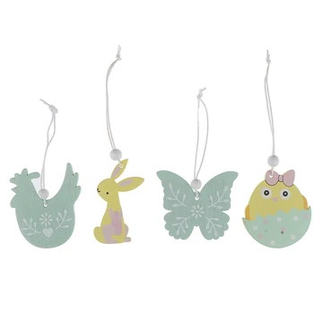 

New 9pcs/set Easter Rabbit Wooden Pendant Decoration DIY Wood Hanging Crafts