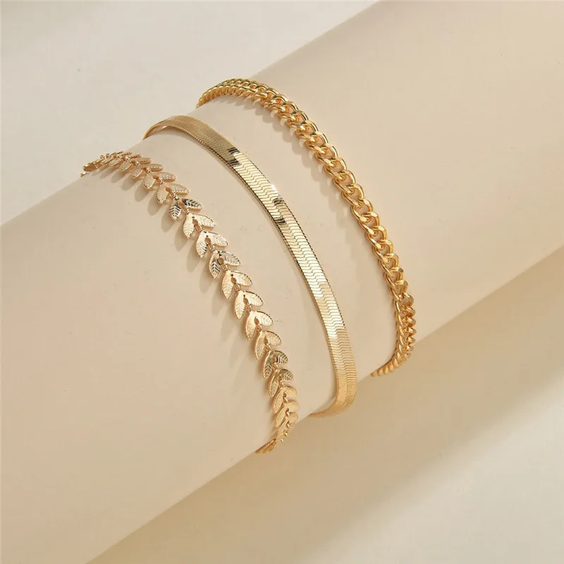 3pcs/set Gold Color Simple Chain Anklets For Women Beach Foot Jewelry Leg Chain Ankle Bracelets Women Accessories - Image 2