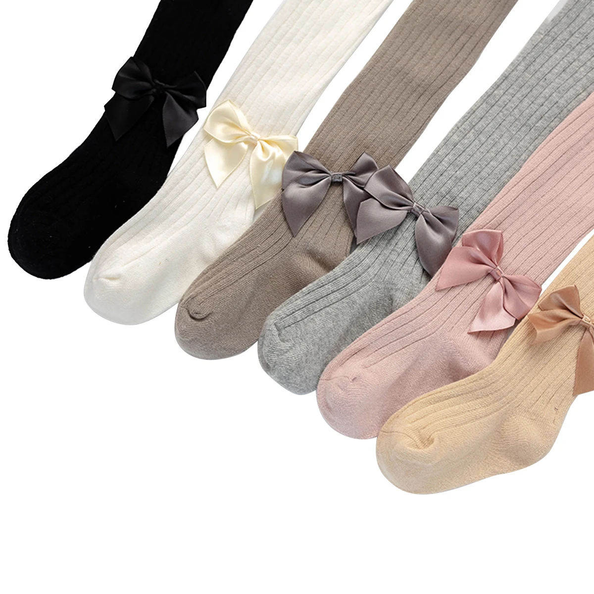 Kids Infant Baby Girls Cute Bowknot Pantyhose Kids Baby Girls Fashion Solid Ribbed Tights for Party Daily Wear 6M-12Years kids pantyhose solid color pantyhose toddler tights