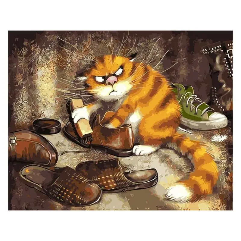 3D картина с котом, картина по номерам животных, ручная работа, холст, масляная живопись, домашний декор, абстрактная Безрамная картина для гостиной