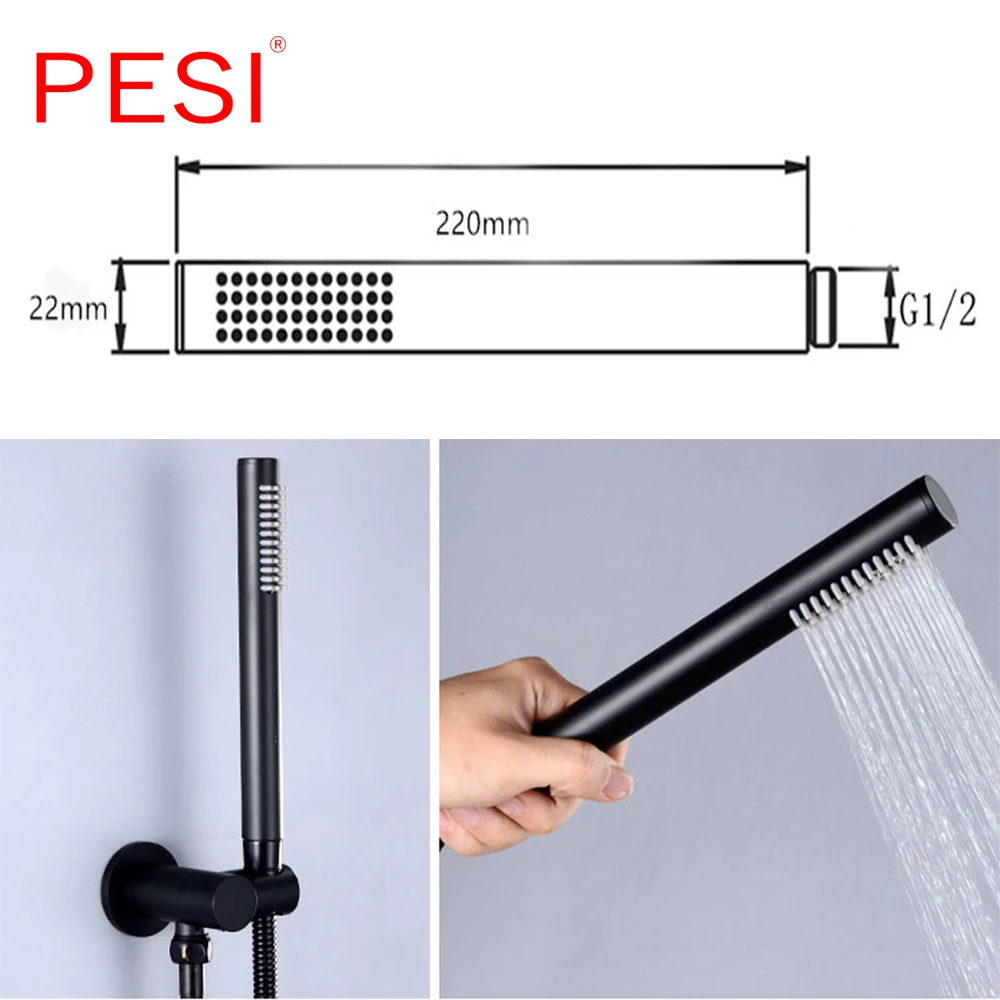 Classic Style All Brass Round Handheld Shower Head Easy cleaning Wall Mounted Holder Black Matte Black Finish.
