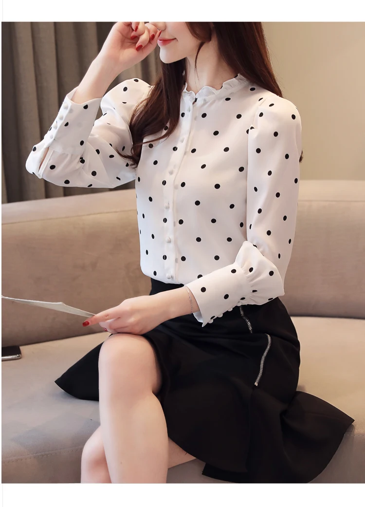 Корейская модная шифоновая блузка в горошек, женская блузка, рубашки больших размеров, Blusas Mujer De Moda, женские блузки, женские топы и блузки, топы блузка женская рубашка женская футболка женская