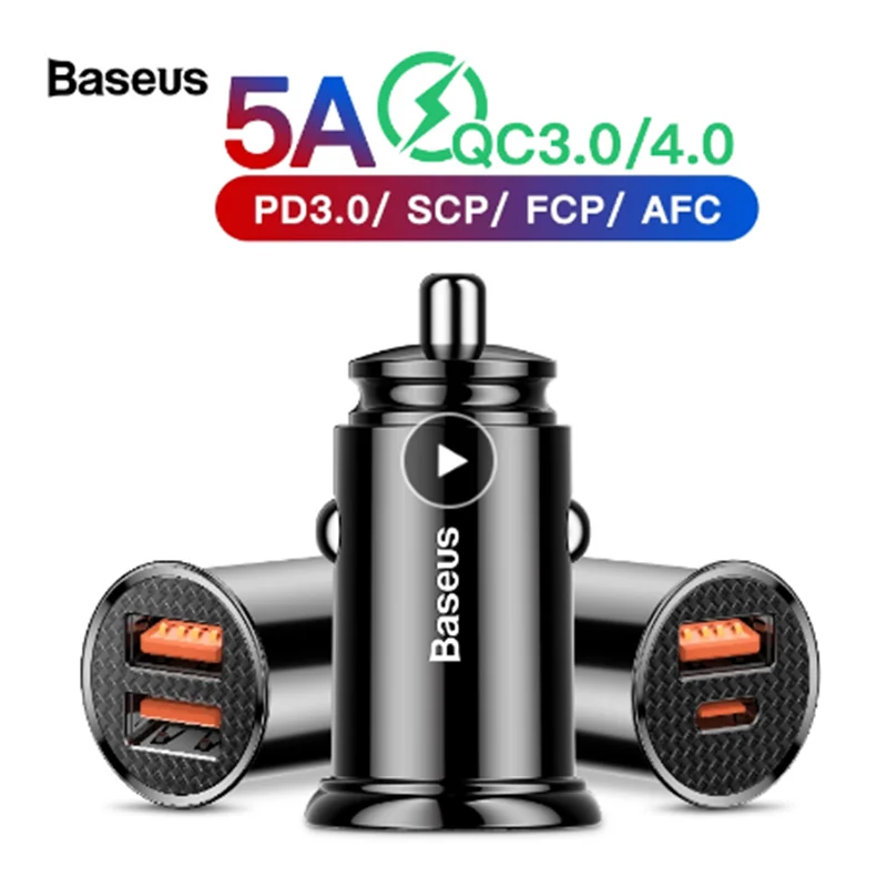 Автомобильное зарядное устройство Baseus с поддержкой быстрой зарядки USB 4 0 3 для iPhone