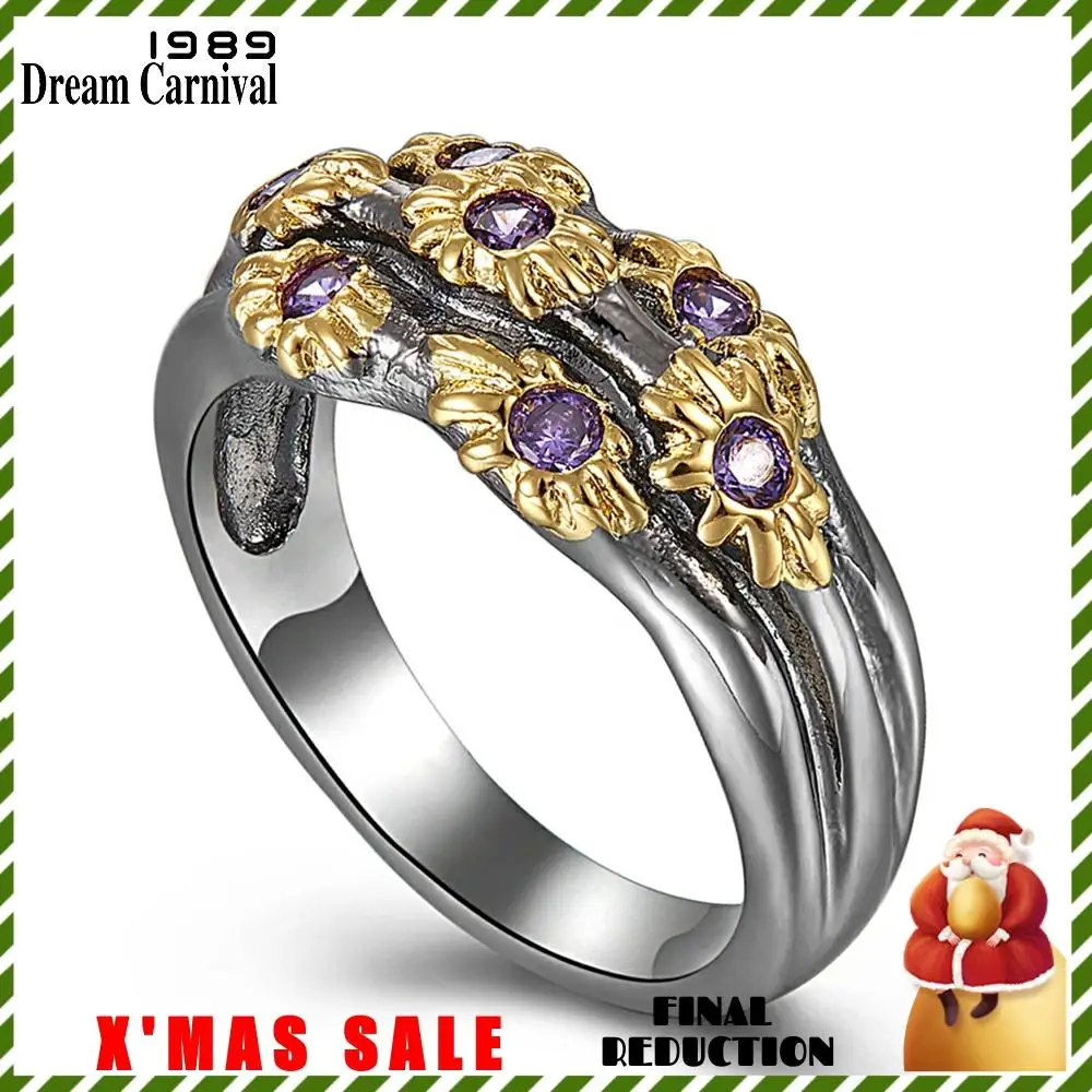 DreamCarnival 1989 нео-готические кольца для женщин обручальное кольцо золотые цветы с фиолетовым цирконием модные ювелирные изделия WA11638
