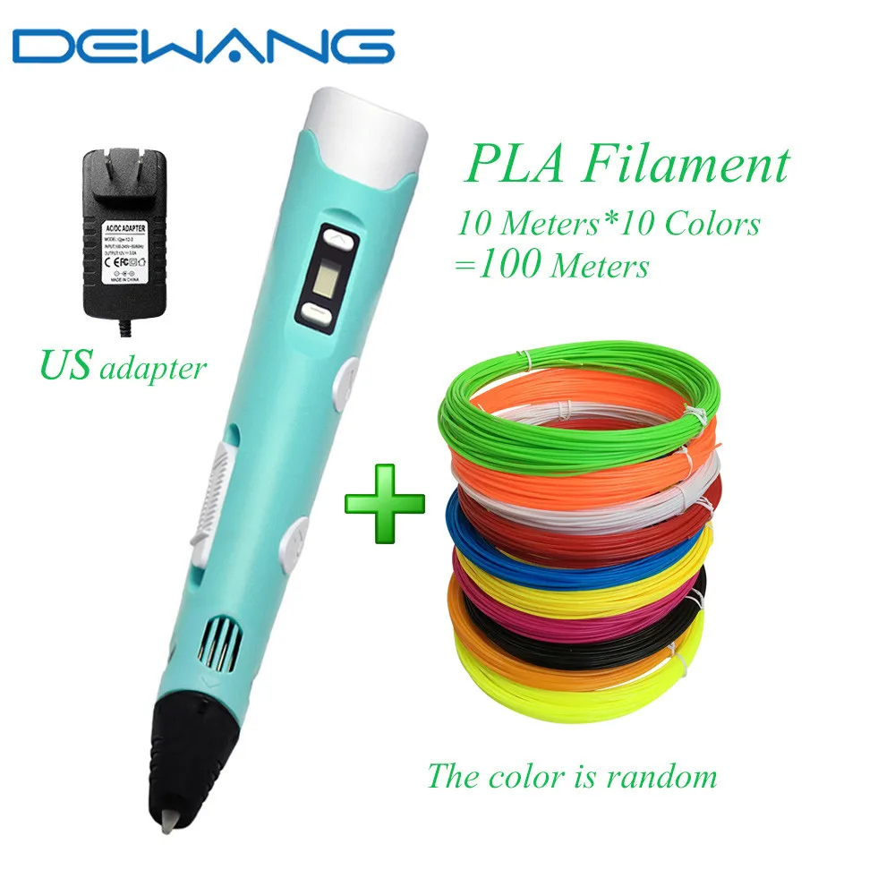 DEWANG, 3d волшебная ручка с ЖК-экраном, для детей, сделай сам, для создания, умная ручка для подарков на день рождения, Lapiz, 3d Ручка для печати, Stylo - Цвет: PLA-100M-BLUE-US