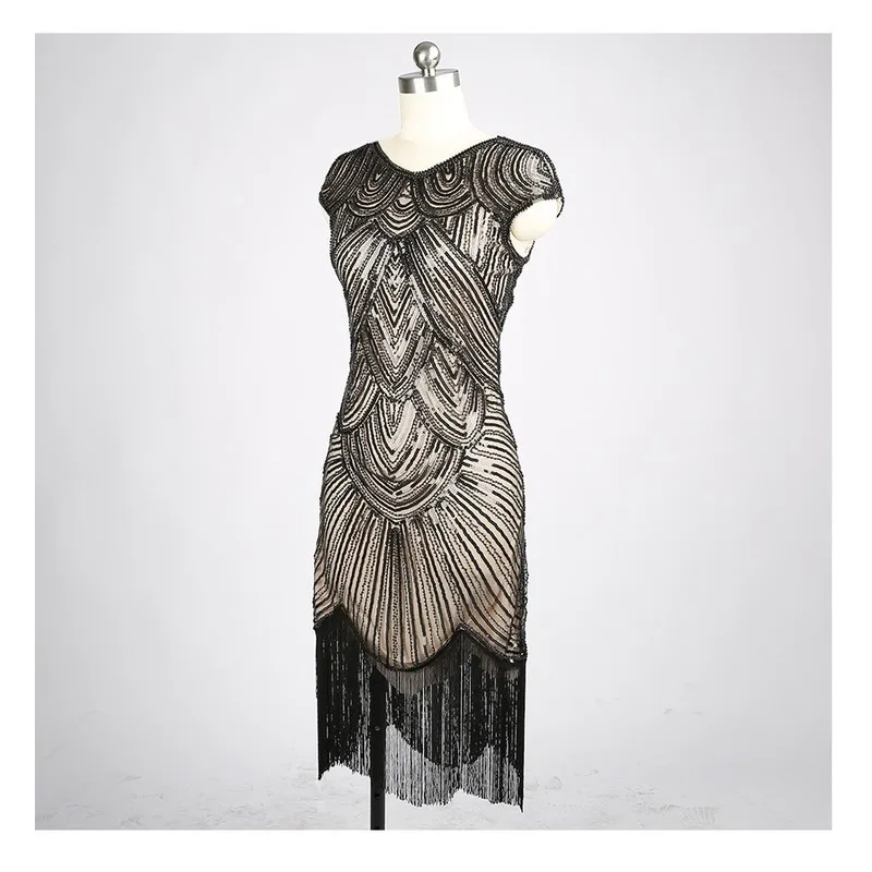 Женское платье для вечеринки, Robe Femme 1920s Great Gatsby, платье миди с блестками и бахромой, летнее платье, Ретро стиль, женское вечернее платье