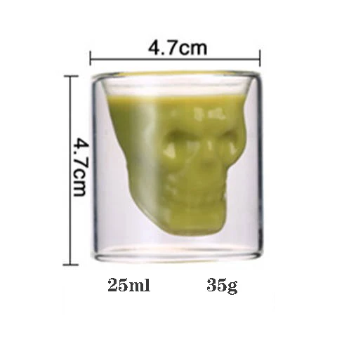 25ml GXYAYYBB 25 мл/75 мл/150 мл/250 мл Двойная Стенка череп чашка с головой рюмка бокал для вина пиво чай водка Бар прозрачный Кристалл тумблер для виски - Цвет: 25ml