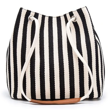

JHD-Women's Tote Bag Small Canvas Shoulder Bag Daily Working Handbag with Concise Striped Pattern