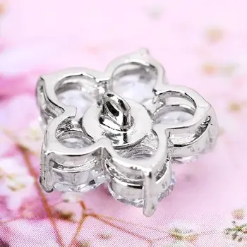 

1Pc 1Pc 15mm Glitter Rhinestone Double Layer Five Petals Flower Shape Decorative Buttons With Metal Loop Shank Hole Sewing Clip