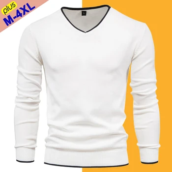 Maglioni maschili Uomo Pullover Autunno Cotone Con scollo a V Maglione sottile Maglioni Uomo Maglieria Ragazzo Abbigliamento Taglie forti 4XL Maglia stile semplice 1