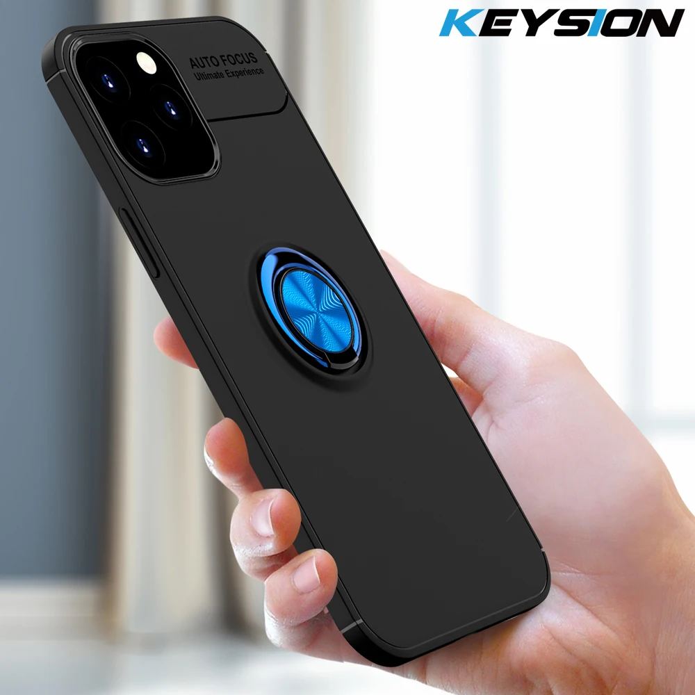 KEYSION Shockproof Case For iPhone 12 Pro Max Soft Silicone Metal Ring Stand Phone back cover for iPhone 12 mini iP12 2020 New