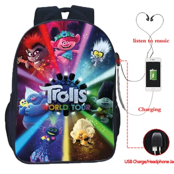 

Hot Trolls World Tour Print Backpack with USB Interface Students Kids Cartoon Anime School Bag Men/women Double Layer Travel Bag