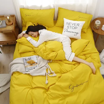 

Spring and summer new solid color four-piece cute girl style dormitory bed comfort items bedding set luxury