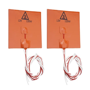 

3D Printer Silicone Heated Pad, Heating Plate 120*120*3mm, 120W 12V Heater Bed, Orange,Pack of 2