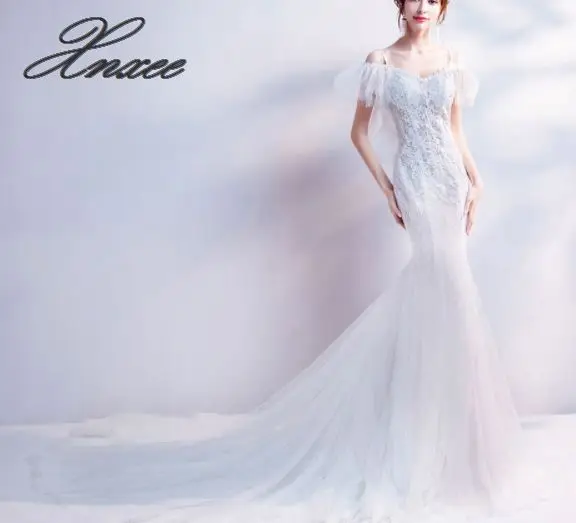 Xnxee Дамы Холтер тонкая талия годе со шлейфом невесты платье Vestido de novia XS-3XL
