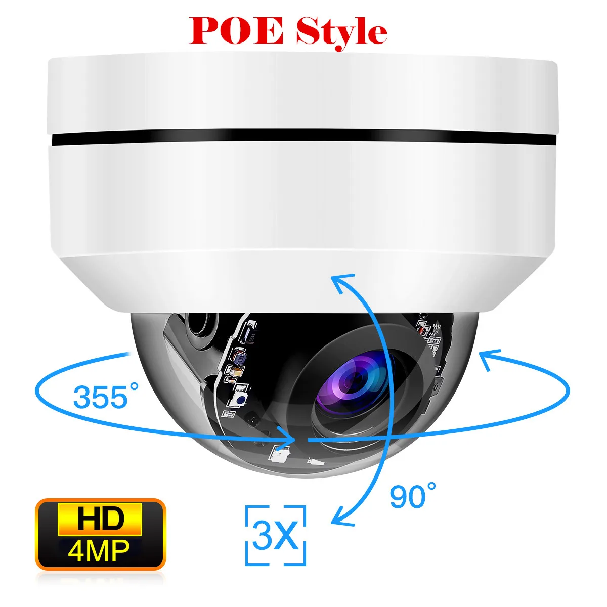  TOMLOV 4MP PTZ HD IP Camera 2.8-8mm Outdoor POE Security Dome Camera 3X Optical Zoom Pan Onvif Netw